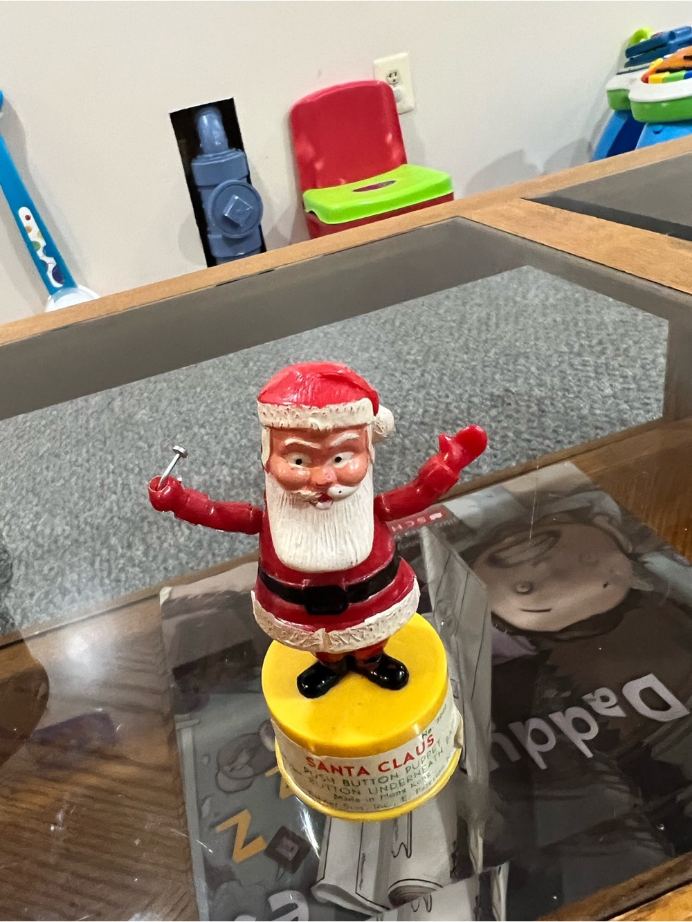 Vintage Santa Claus Push Button Puppet Christmas Toy Kohner Bros-1960s-Collectib